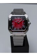 Custom Seiko Mod • Red Vignette Guilloche Steel Santos Automatic • 38mm